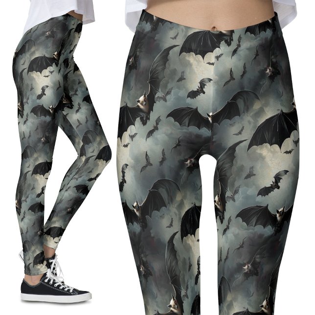Vintage Flying Bats Stormy Skies Gothic Leggings (Creator Uploaded)