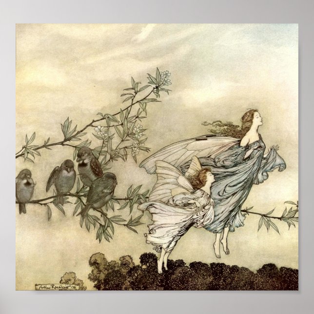 Vintage Flying Fairy Girls by Arthur Rackham Poster (Front)
