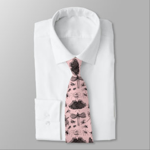 Vintage Flying Insects & Beetles Entomology Pink Tie
