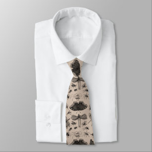 Vintage Flying Insects & Beetles Entomology Taupe Tie