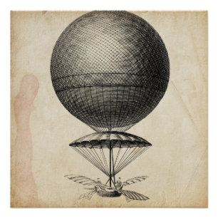 Vintage Flying Machine Illustration Poster