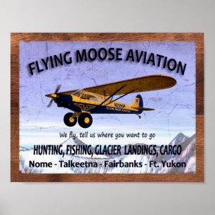 Vintage Flying Moose Aviation Sign