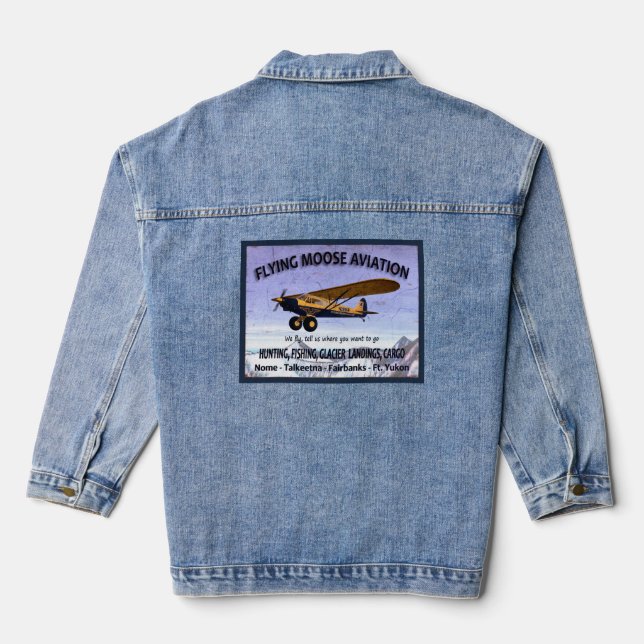 Vintage Flying Moose Aviation Sign Denim Jacket (Back)