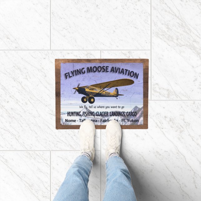 Vintage Flying Moose Aviation Sign Doormat (Indoor)
