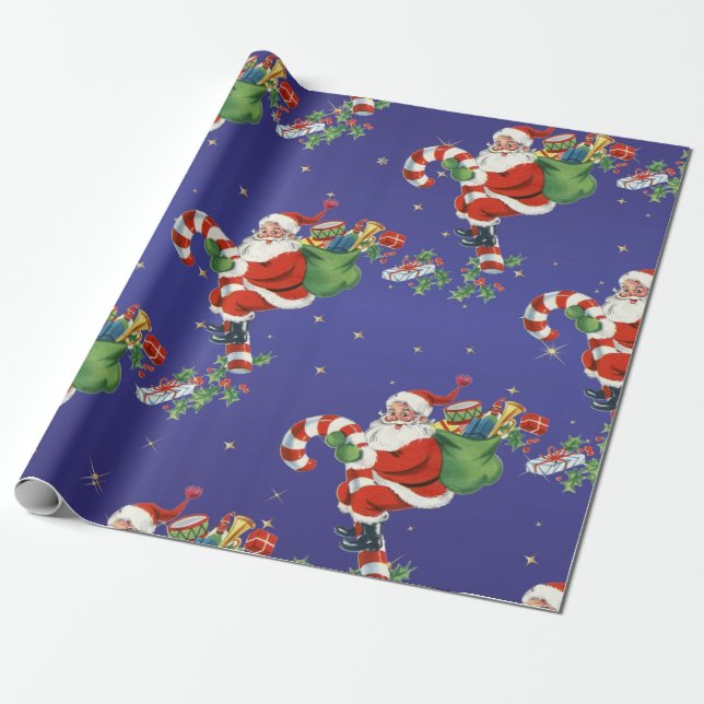 Vintage Flying Santa - Merry Christmas Wrapping Paper (Unrolled)