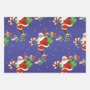 Vintage Flying Santa - Merry Christmas Wrapping Paper Sheet