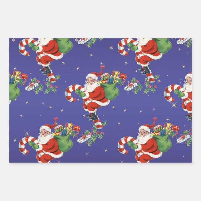 Vintage Flying Santa - Merry Christmas Wrapping Paper Sheet (Front)