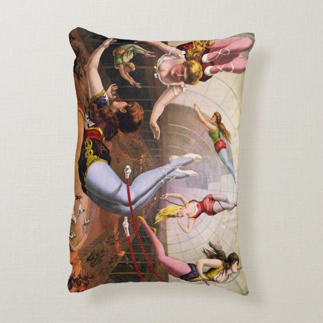 Vintage Flying Trapeze Circus Performers Pillow (Back(Vertical))