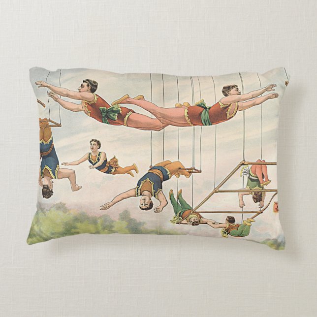 Vintage Flying Trapeze Circus Performers Pillow (Back)