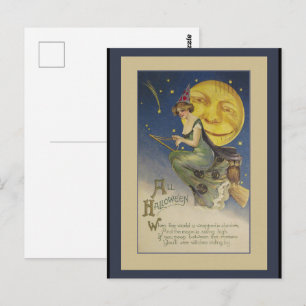 Vintage Flying Witch Halloween Postcard
