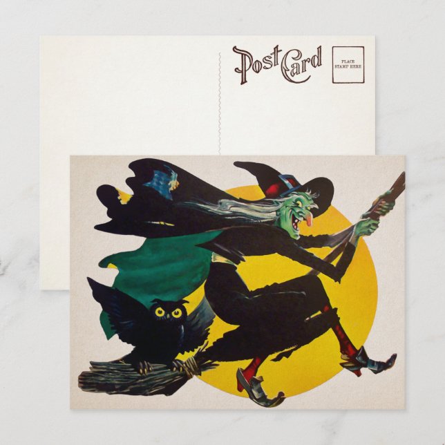 Vintage Flying Witch Postcard (Front/Back)