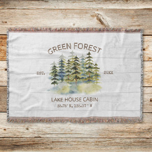 Vintage Foggy Pine Forest Lake House Cabin Lodge Throw Blanket