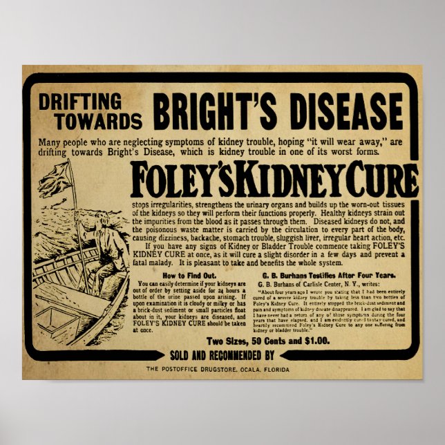 Vintage Foley's Kidney Cure Brights Disease Print (Front)