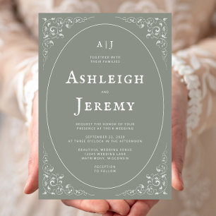 Vintage Foliage Sage Green Wedding Invitation