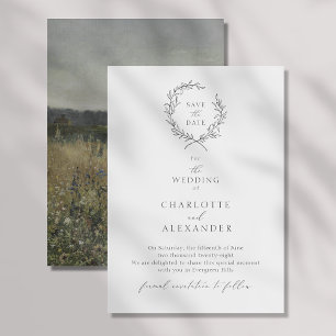 Vintage Foliage Wreath, Fine Art save the date Invitation
