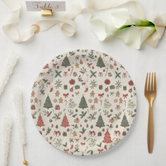 Vintage Folk Art Christmas Paper Plate