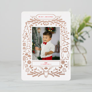 Vintage Folk Art Christmas Photo Foil Holiday Card