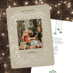 Vintage Folk Art Christmas Photo Foil Holiday Card