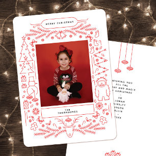 Vintage Folk Art Christmas Photo Holiday Card