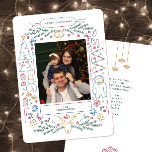 Vintage Folk Art Christmas Photo Holiday Card