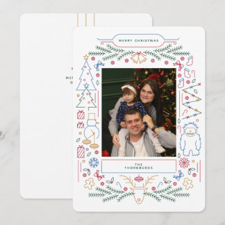 Vintage Folk Art Christmas Photo Holiday Card