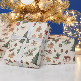 Vintage Folk Art Christmas Wrapping Paper