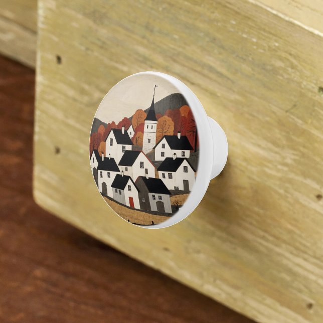 Vintage Folk Art Village Scene Ceramic Knob (Creator Uploaded)