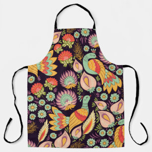 Vintage Folk Floral Birds Ornament Apron