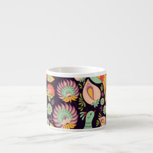 Vintage Folk Floral Birds Ornament Espresso Cup