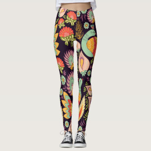 Vintage Folk Floral Birds Ornament Leggings
