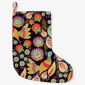 Vintage Folk Floral Birds Ornament Small Christmas Stocking