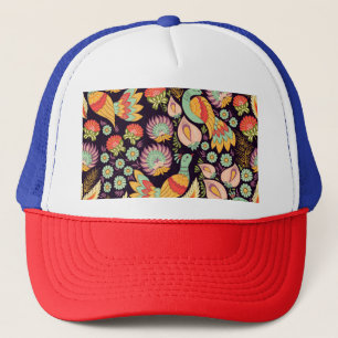 Vintage Folk Floral Birds Ornament Trucker Hat