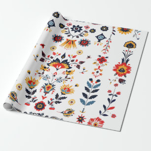 Vintage Folk Floral Pattern Elegant Wrapping Paper