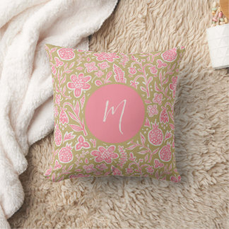 Vintage Folk floral pattern with Monogram Cushion