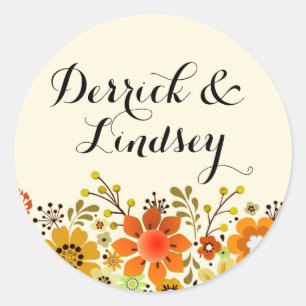 Vintage Folklore Flower Garden   yellow Classic Round Sticker