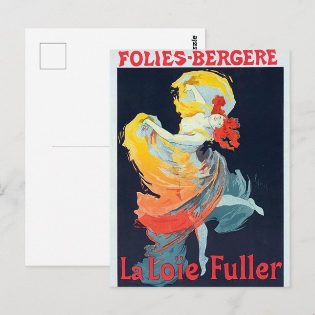 Vintage Follies Bergeré Jules Chéret Dancing Girl Postcard (Front/Back)