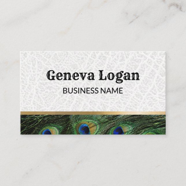 Vintage Font Leather Gold Metallic | Peacock Business Card (Front)
