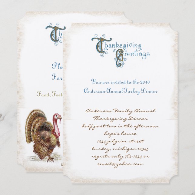 Vintage Font Thanksgiving Harvest Invitations (Front/Back)