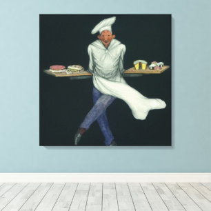 Vintage Food Business, Baker with Pastry Desserts Canvas Print