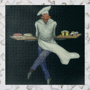 Vintage Food Business, Baker with Pastry Desserts Jigsaw Puzzle
