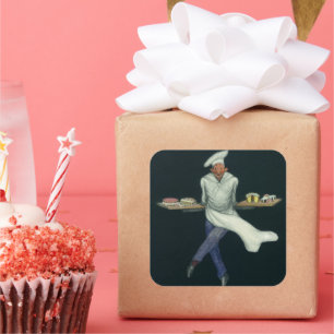 Vintage Food Business, Baker with Pastry Desserts Square Sticker