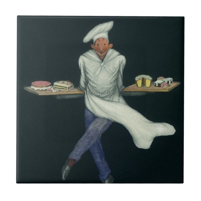 Vintage Food Business, Baker with Pastry Desserts Tile (Front)