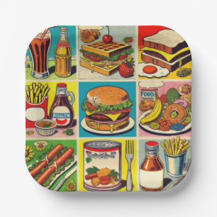 Vintage Food Comic Illustration Paper Plate