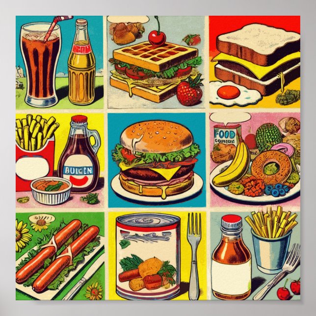 Vintage Food Comic Illustration Poster (Front)