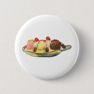 Vintage Food Desserts, Banana Split Cherries 6 Cm Round Badge