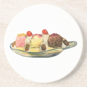 Vintage Food Desserts, Banana Split Cherries Coaster