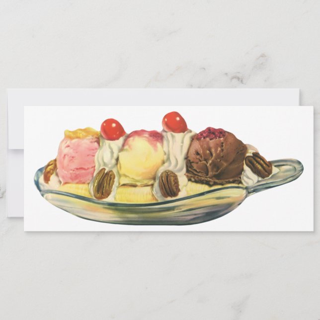 Vintage Food Desserts, Banana Split Cherries Invitation (Front)