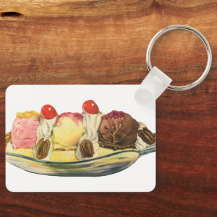 Vintage Food Desserts, Banana Split Cherries Key Ring