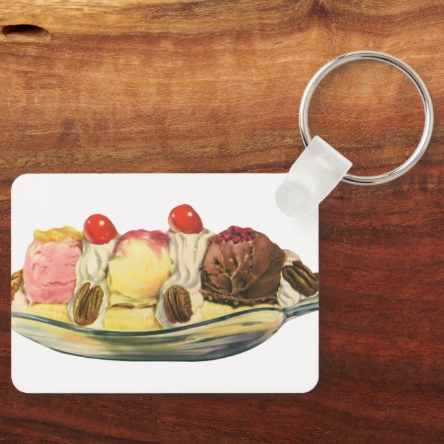 Vintage Food Desserts, Banana Split Cherries Key Ring (Front)