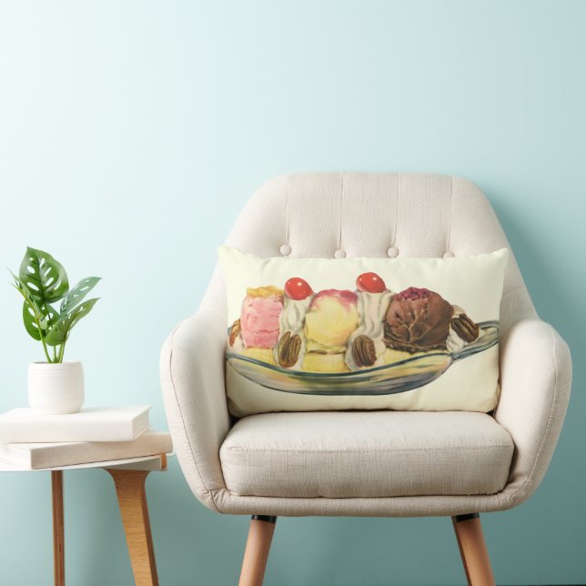 Vintage Food Desserts, Banana Split Cherries Lumbar Cushion (Chair)